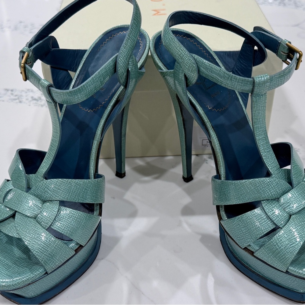 Yves Saint Laurent Teal Strappy Heels